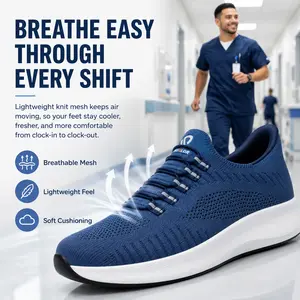 Men's Blue Knit Fabric Breathable Casual Trainers - No-Tie Elastic Laces, Arch Support, Cloud Cushion, Lightweight Footwear for Daily Outdoor Walking, Casual Wear Walking Shoes