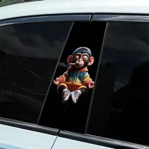 2-Piece Cool Meditation Monkey Decorative Stickers: 2-Piece Set - Waterproof, Scratch Resistant, Suitable for All Models - Auto Parts and Holiday Decorations Suitable for All Vehicles, Suitable for Laptops, Cars