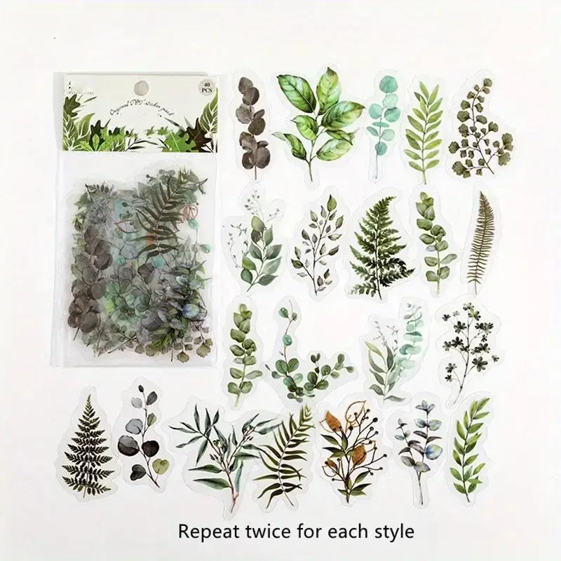 Floral Botanical Pattern Stickers (40pcs/pack), Self Adhesive Scrapbooking Sticker, Aesthetic Sticker Pack, Fall Decor