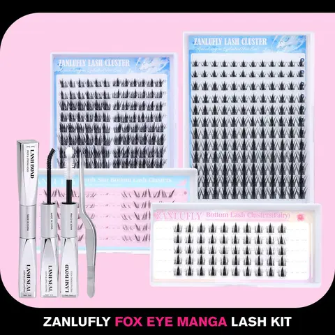 Zanlufly DIY Eyelash Extensions Kit for Adults - C Curly 10mm 0.05mm Lash Cluster, Clusters Lashes with Fox, Manga, Anime Styles & Doll Eye Effect (TikTok Shop Black Friday)