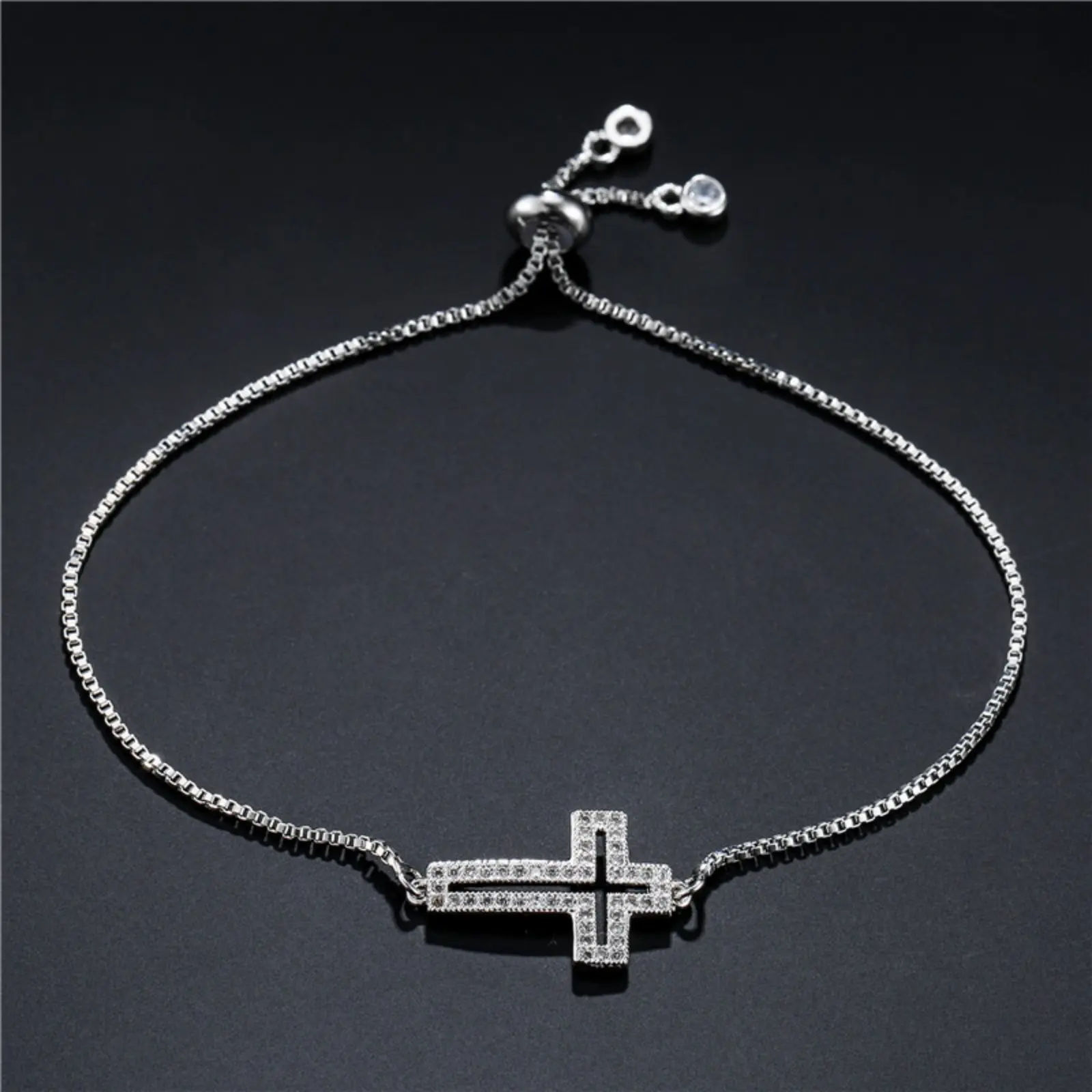 Sporty Copper Zirconium Cross Bracelet - Adjustable Gold-Silver Color Simple Chain Jewelry, Men's Sports Wristbands, Outdoor Accessory, Sporty Sports Wristbands