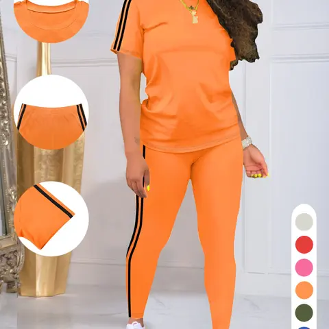 Women's Summer Sports Set, Short Sleeve T-Shirt + Leggings, Casual Sports Set, Workout Sets for Running, Fitness & Yoga Training, Multiple Colors Available