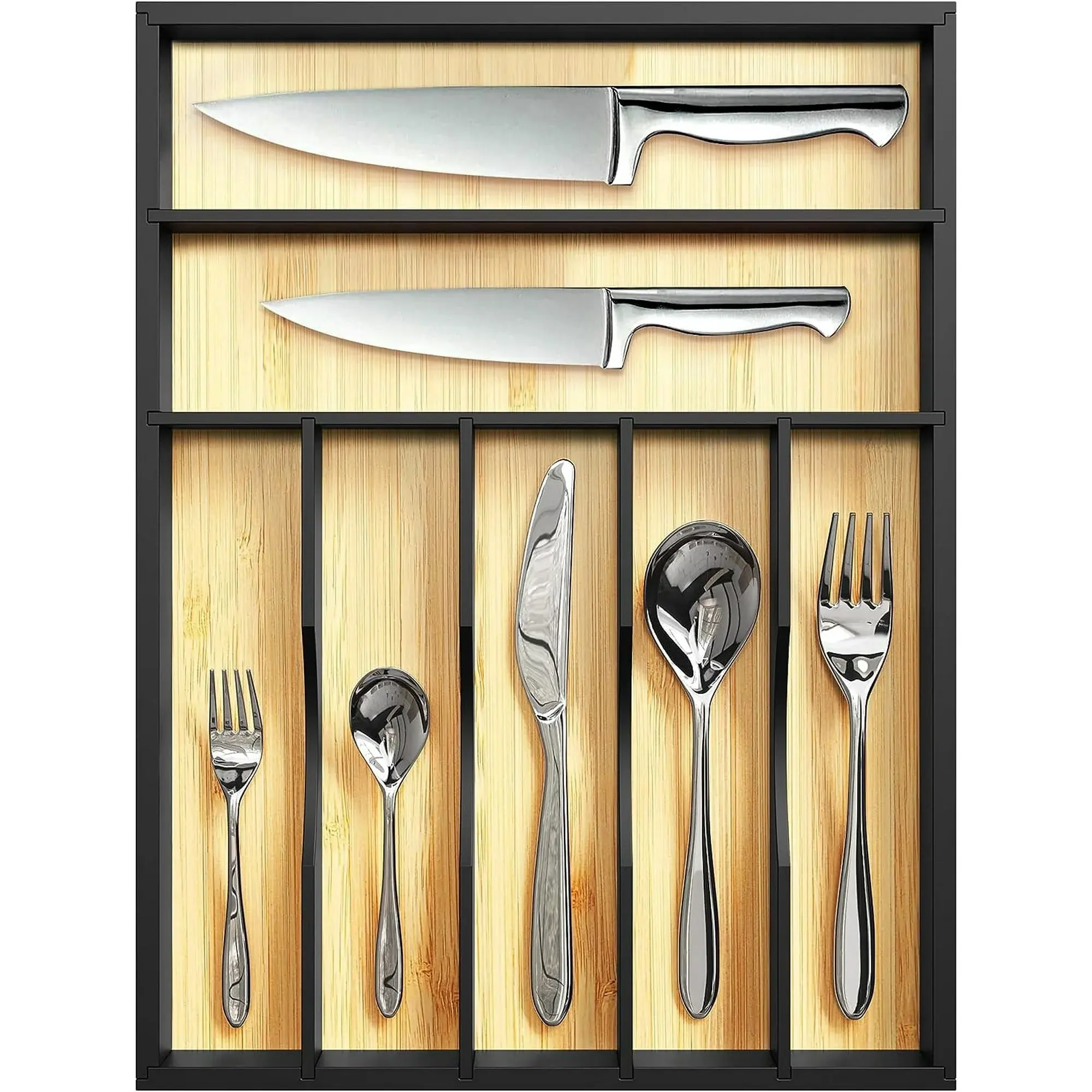 Royal Craft Wood Luxury Bamboo Utensil Rack and Silverware Organizer, Kitchen Drawer Organizer - Utensil Holder and Cutlery Tray with Grooved Drawer Dividers for Flatware (7 Slot)