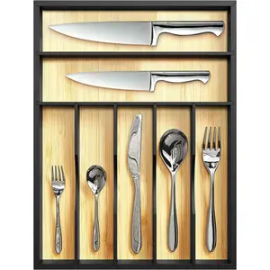 Royal Craft Wood Luxury Bamboo Utensil Rack and Silverware Organizer, Kitchen Drawer Organizer - Utensil Holder and Cutlery Tray with Grooved Drawer Dividers for Flatware (7 Slot)