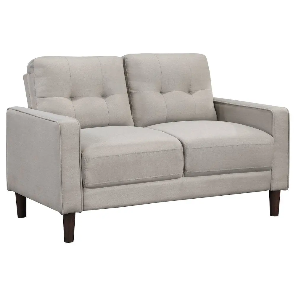 Bowen Small-Scale Upholstered Track Arm Grid-Tufted Loveseat - Beige, Sturdy Performance Fabric, Pocket Coil Cushion, Self-Welt Detail, 2-Seat Comfy Couch for Small House Design, Supportive Sitting, Easy Setup, Assembly Required, Clean Look