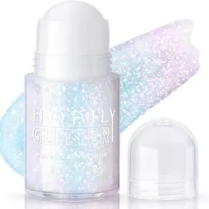 HOSAILY Roll-on Holographic Body Glitter Gel for Face Hair, Chameleon Color Changing Glitter Gel Under Light, Chunky Mermaid Sequins Festival Party Rave Accessories Shimmer Makeup (Sparkling Pink)