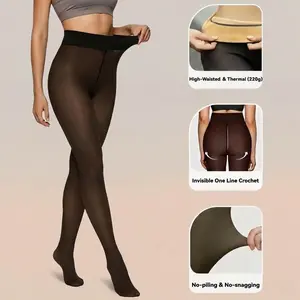 Flawless One-Seam Fake Translucent Fleece Lined Tights Sheer Black Winter Warm Thermal Pantyhose Super Soft Skin-Like Tones Leggings Non-Bulky Seamless Look for Dates Parties & Travel