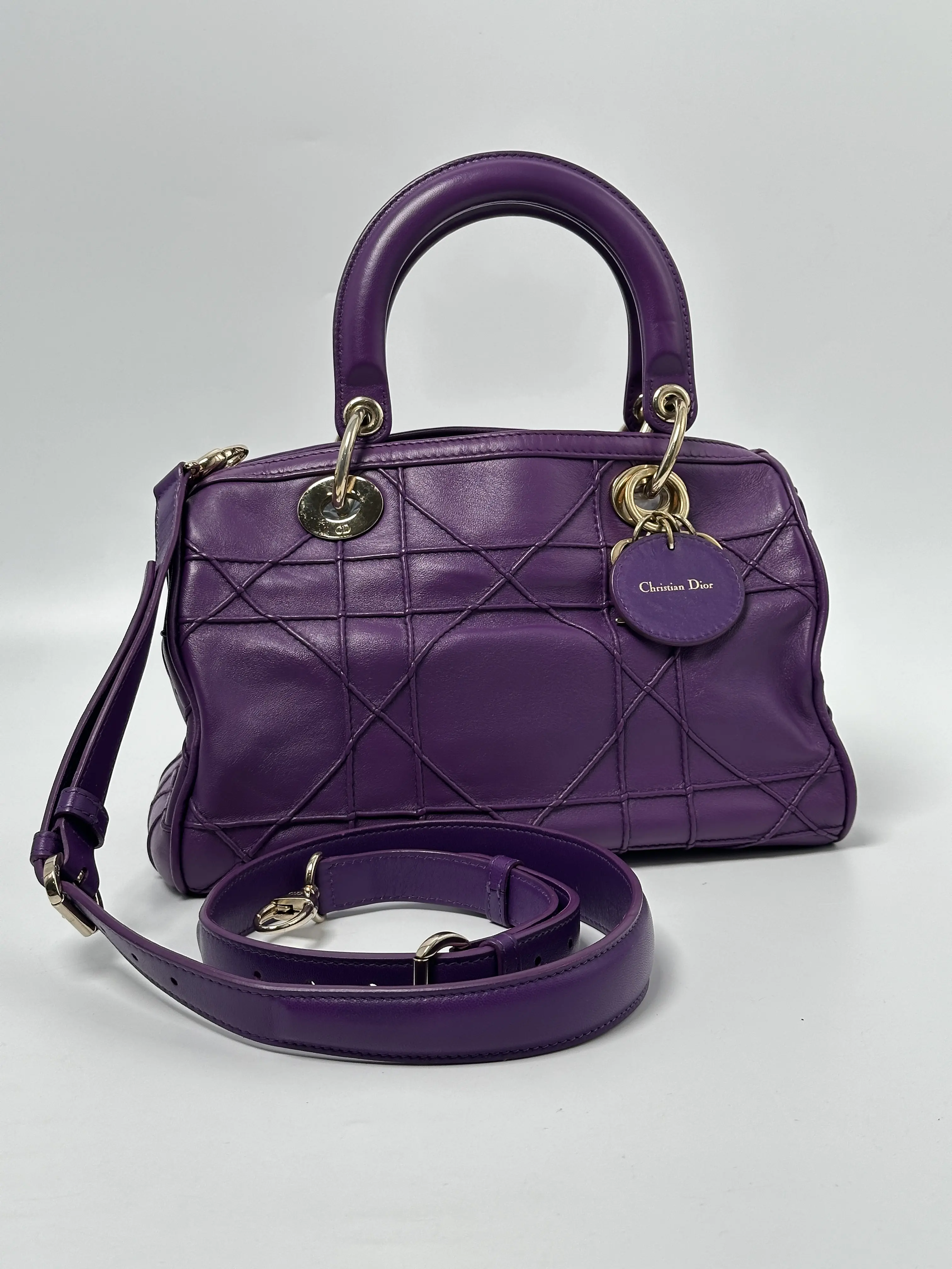 Pre-owned Dior LEATHER Shoulder Bags Purple Granville Polochon Shoulder Bag Top Handle Handbag JD947DR