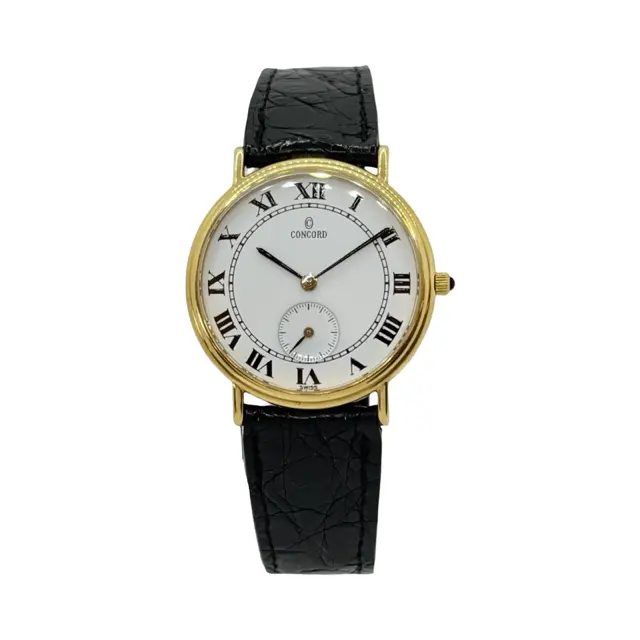 Concord Ultra Thin Quartz 32mm 18K Gold White Roman Dial Black Croco Strap 58-08-212