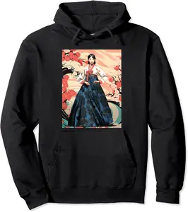 Beautiful South Korean Woman Wearing Hanbok Seoul Joseon Pullover Hoodie - Marcosal Shop 96B0CFW3YQRR