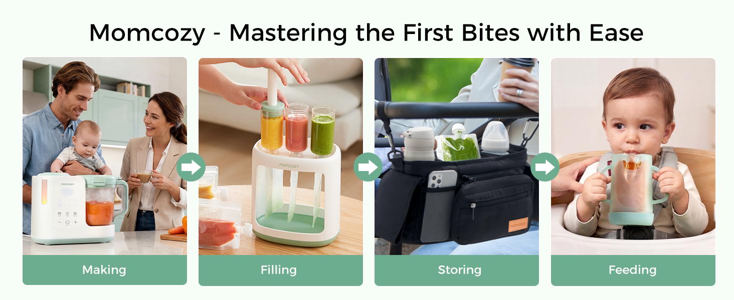 Momcozy AutoMeal Baby Food Maker – One-Step Auto Steam & Blend Food Processor, 15oz Large Cup & 6-Blade Design, Self-Cleaning, Auto 3-Stage Texture Settings for Effortless Homemade Baby Puree