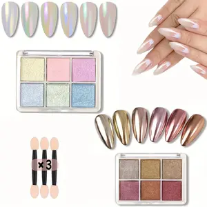 Chrome Nail Powder Nail Art Glitter Nails Kit Set, Iridescent Aurora Powder Metallic Mirror Effect Pigment Pearlescent Mermaid Pigment Pearl Glitter Dust Kit Nail Art Decoration Resin Craft