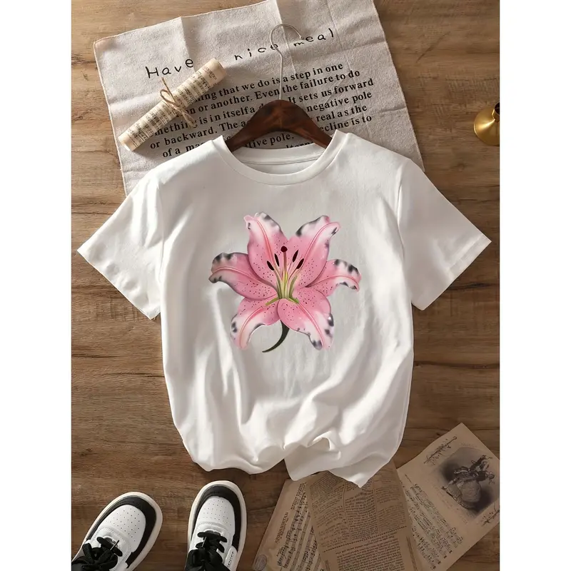 Men's Floral Graphic T-Shirt - Short Sleeve Crew Neck Regular Fit Casual Wear | Soft & Breathable Fabric, Durable Print, Everyday Comfort, Machine Washable, Casual Indoor