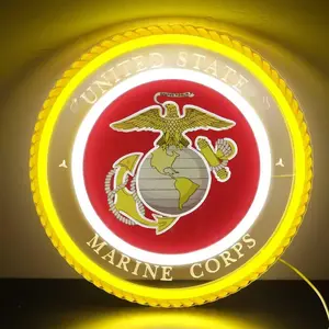 Marine Corp Neon Lights Veteran Neon Signs Wall Decor for Man Cave Bedroom Bar Army Themed Gift Art for Christmas Party