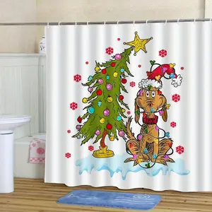 Cute Dog Christmas Shower Curtain, Perfect for Bathroom Decor, Easy to Clean, Multiple Sizes Available, Includes Shower Curtain Hooks