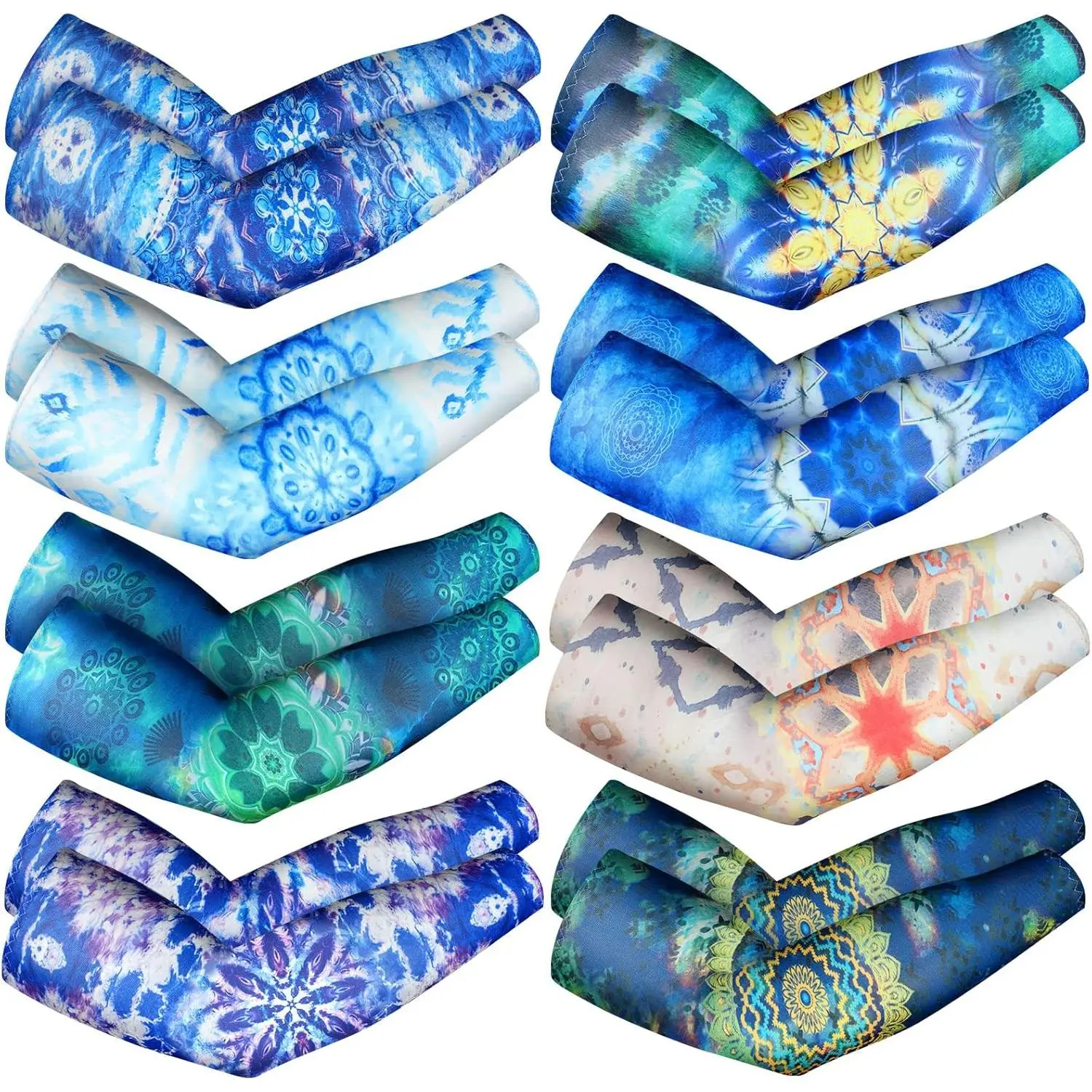 8 Pairs Gardening Sleeves Sports Mandalas Arm Sleeves for Women Men UV Sun Protection Cooling Sleeves Arm Protection for Gardeners Arm Sleeves Cover for Farm