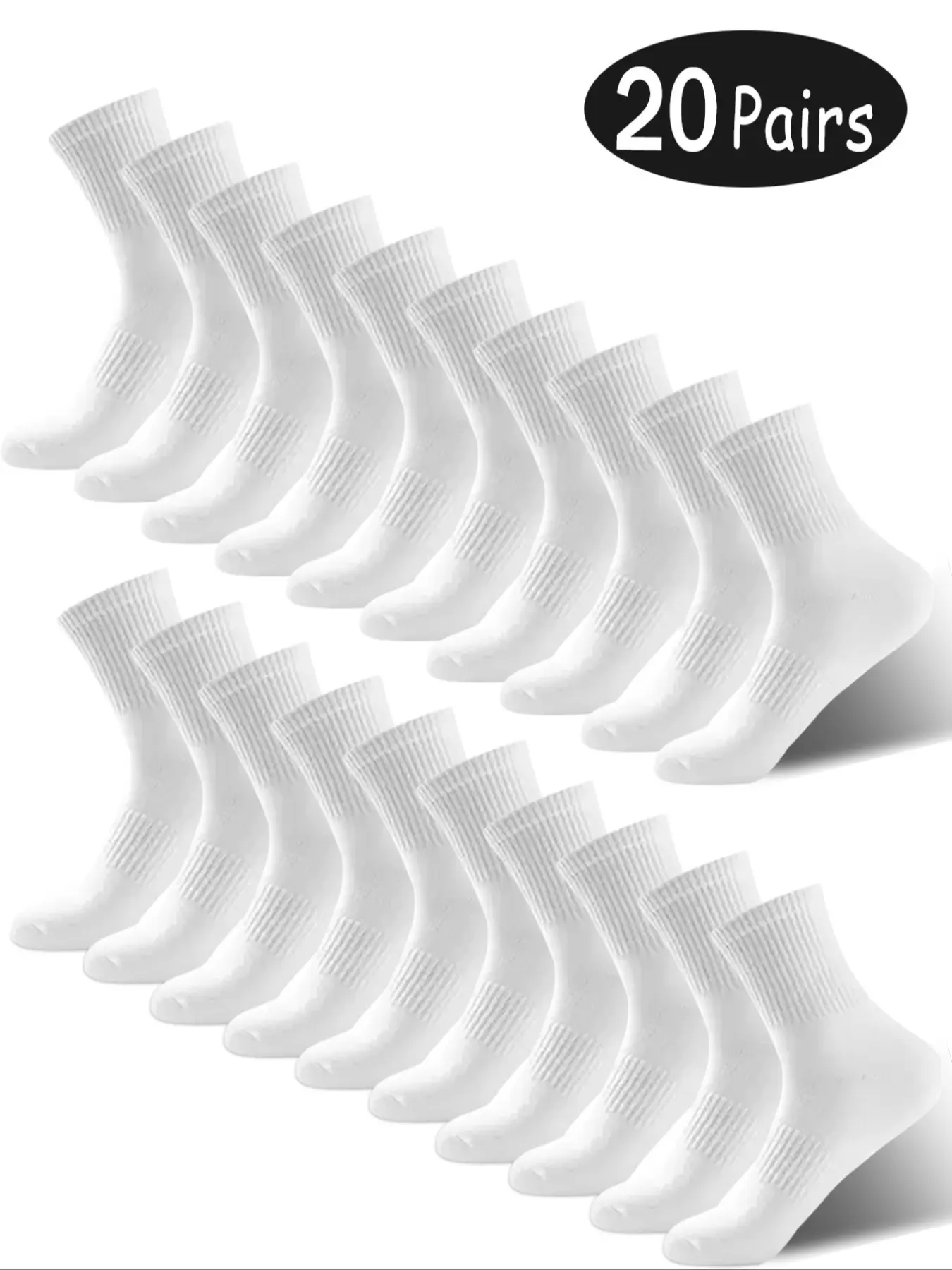 Men's Plain Color Mid-Calf Polyester Athletic Socks, Casual Crew Socks, 20 Pairs, Sweat Absorbent Odor Resistant, Casual Business Versatile Socks for All Seasons