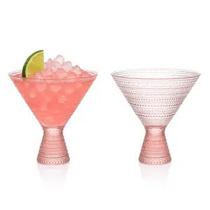 Pink Hobnail Martini Glasses - Embossed, 9oz