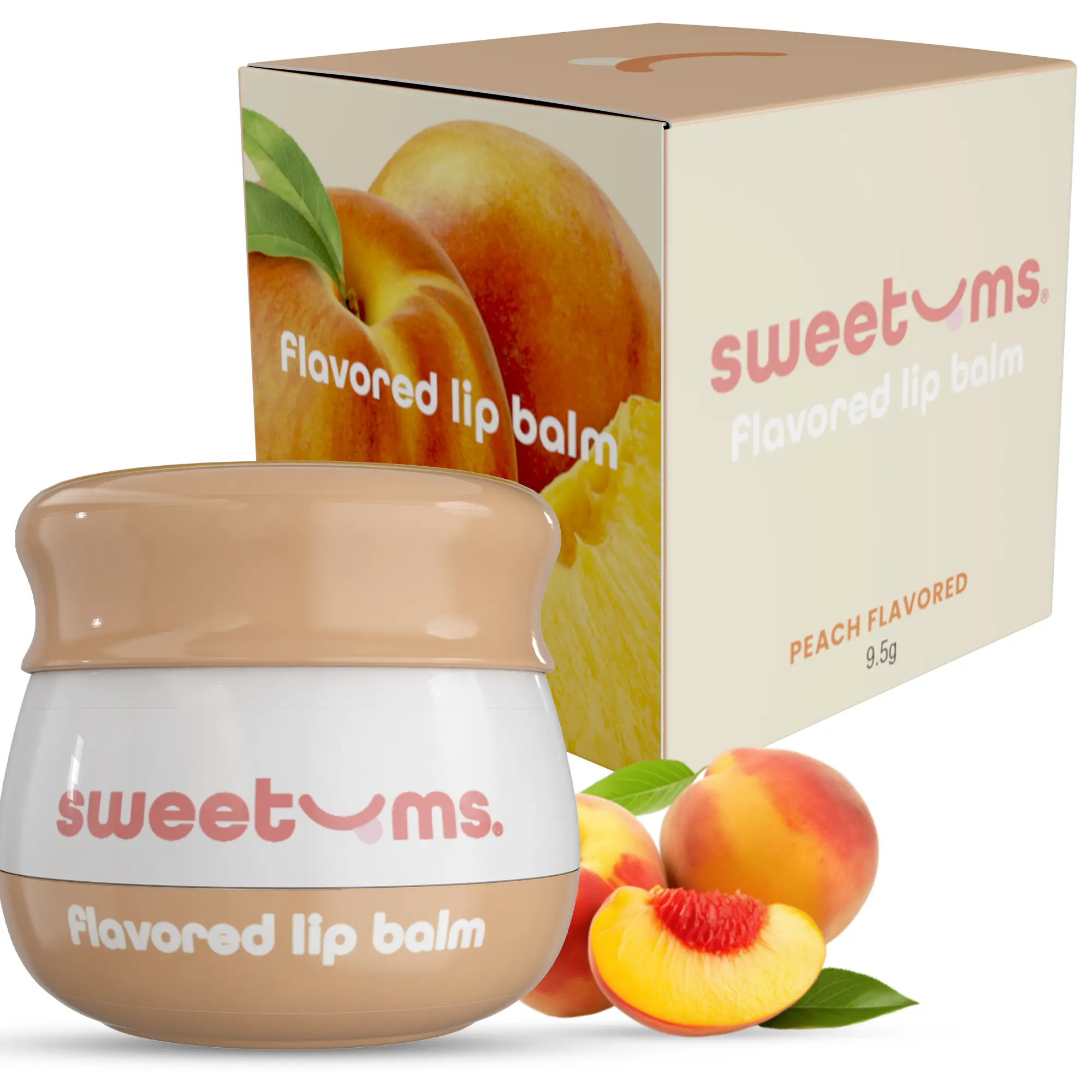 Sweetums Peach Flavored Lip Balm Hydrating Fresh Peach Taste with Built-in Mirror & Applicator for Effortless Use Vegan Cruelty-Free Glossy Lip Balm Lip Treatment Balm Lip Care Cosmetic
