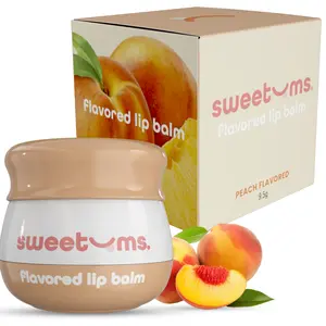 Sweetums Peach Flavored Lip Balm Hydrating Fresh Peach Taste with Built-in Mirror & Applicator for Effortless Use Vegan Cruelty-Free Glossy Lip Balm