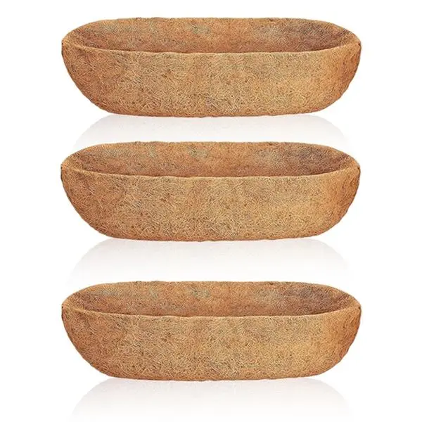 3Pcs Coconut Fibre Planter Liners Set Pack - 24in/30in/36in Trough Liners with Moisture Retention for Half-Moon Hanging Baskets, Window Boxes, Outdoor Gardening Garden Fence Flower Vegetable Planters