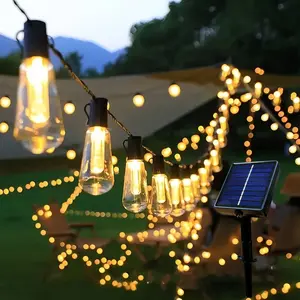 Retro long light, solar string light, 20 lights, 16.4 feet, durable plastic shell, IPX4 waterproof, suitable for gardens, lawns, camping tents, festive atmosphere, classic papaya-shaped decorative light
