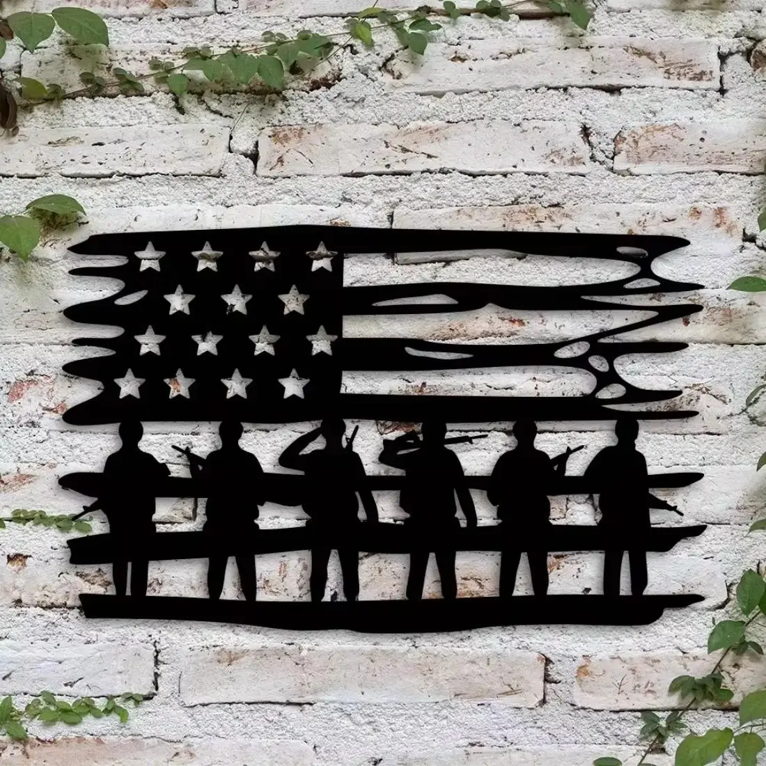 American Flag & Soldier Design Wall Art, Personalized Wall Decor, Charming Independence Day Decor, Artistic Garden Sculptures & Statues, Customize