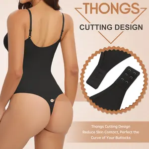 FASHORA Womens Bodysuit Thong Shapewear Tommy Control Seamless Slimming Sculpting Body Shaper V-Neck Jumpsuits
