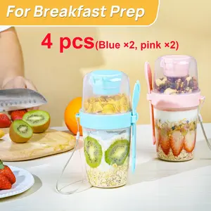 4-Pack of Yogurt Parfait Cups, Yogurt Containers with Lids, Overnight Oatmeal Containers, Reusable Parfait Containers, and Small Mason Jars for Salads, Meal Preparations, Snacks, and Oatmeal.