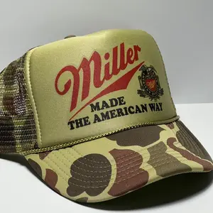 Miller Made the american way Trucker Hat | Adjustable Trucker Foam Camo Hat | Trendy Trucker Mesh Hat | Retro Vintage Trucker Hat | Snapback Hat Mans