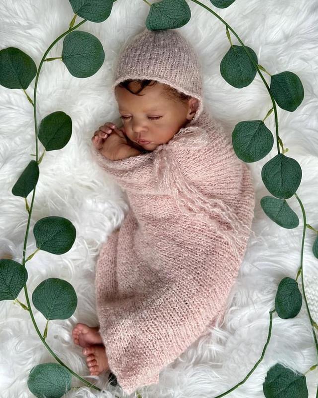 Reborn Baby Doll Black Girl 19 Inch Realistic Newborn Baby Dolls Realistic African American Reborn Doll Toy with Clothes Soft Silicone Vinyl Head & Limbs Lifelike Details Handmade Realistic Veins & Facial Expressions