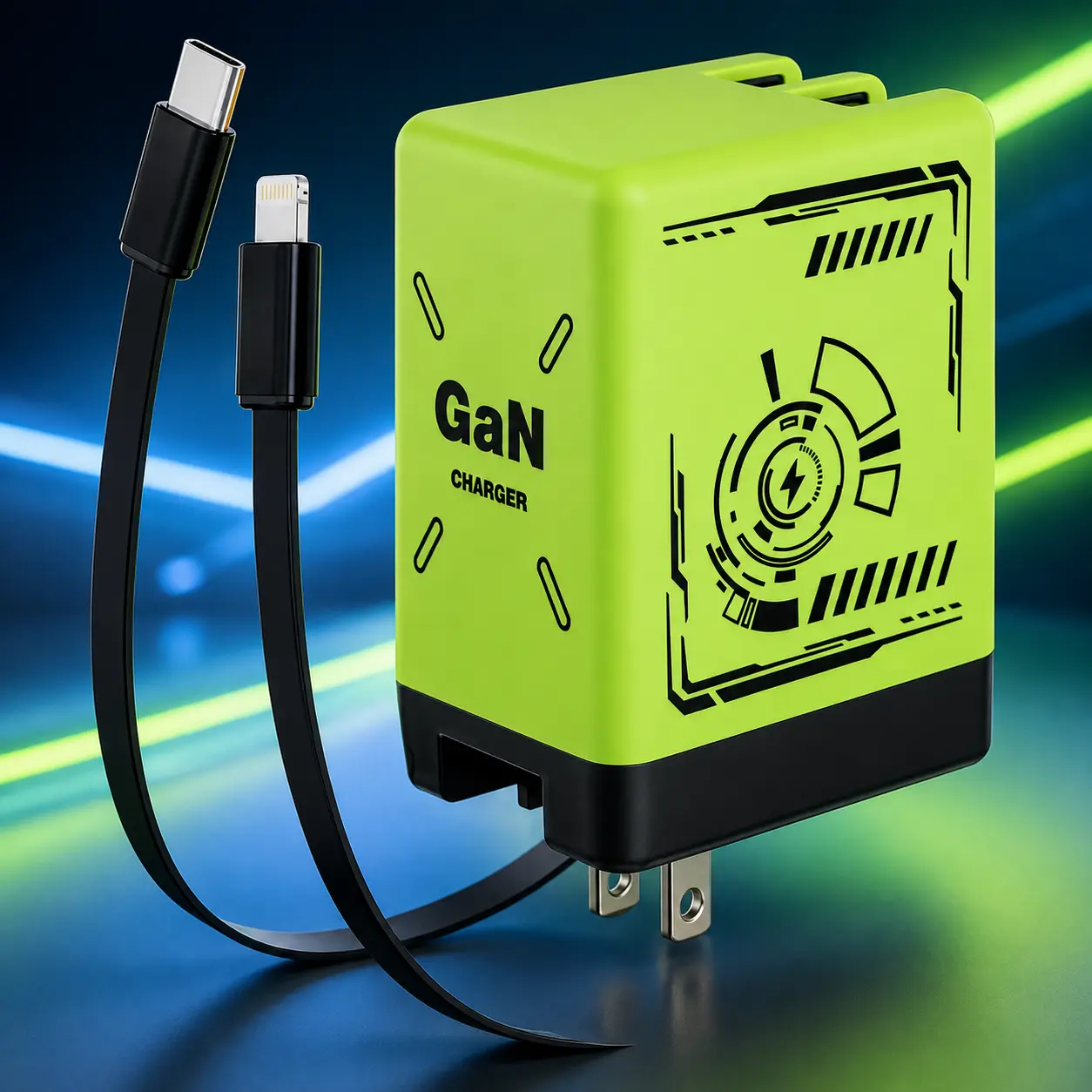 GaN Fast Charger with Retractable Cable - Portable Charging Accessory for Smartphones, Mobile Phones & Electronic Devices