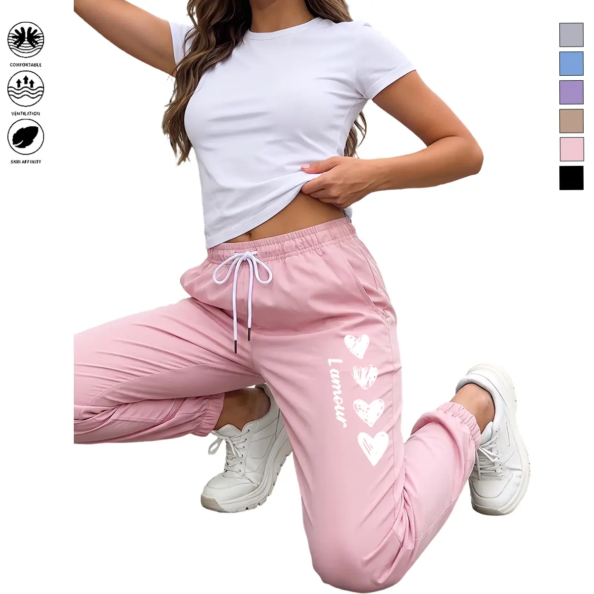 Women’s lightweight, ultra-thin casual athletic straight-leg pants for all seasons, featuring a drawstring, stylish pocket design, suitable for outdoor sports and everyday outings, with a summer vibe and stretch fabric. Stretch casual sports pants with po