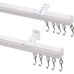 Aluminum Ceiling Curtain Track Set with Hooks, 9ft - 12ft Adjustable Length Ceiling/Wall Mount Curtain Rail System For Grommet/Pleated Drape, Sliding Door Track, White