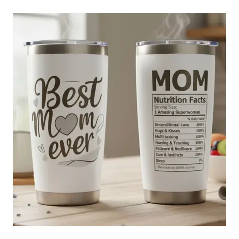 DASHING NOVA 20oz Stainless Steel Insulated Vacuum Flask Coffee Tumbler Gift Set - Pink "Best Mom Ever" Print, Ribbon Gift Box, Straws, Double-Wall Insulation, Portable Reusable Lid for Mother’s Day, Drink Use
