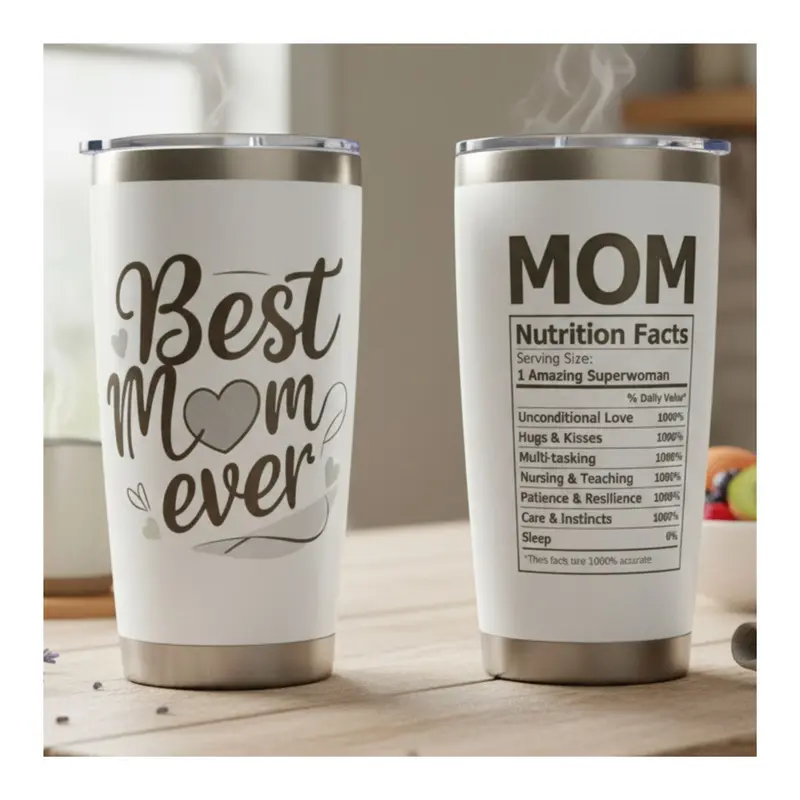DASHING NOVA 20oz Stainless Steel Insulated Vacuum Flask Coffee Tumbler Gift Set - Pink "Best Mom Ever" Print, Ribbon Gift Box, Straws, Double-Wall Insulation, Portable Reusable Lid for Mother’s Day, Drink Use