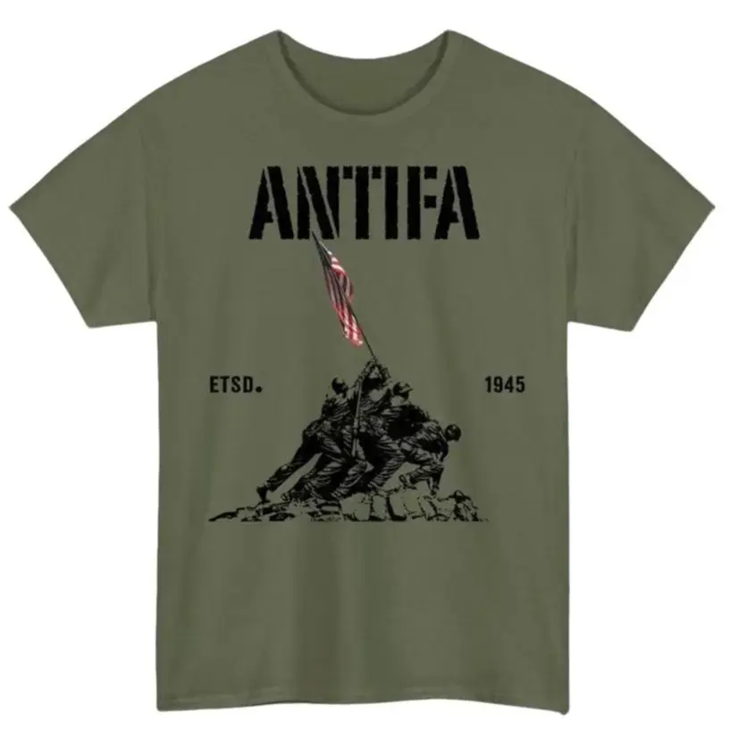 Women's Cotton Short-Sleeve Crew Neck (Round Neck) Top - Antifa Estd 1945 Anti-Fascist Pro-Democracy Graphic, Casual Fitted Unisex Activist Style T-Shirt