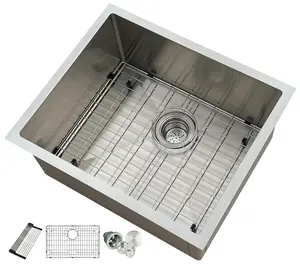 5th Ave Custom 22 inch High-end Undermount Stainless Steel Kitchen Sink with Complete Accessory Set. XL Single Bowl Deep Basin, Real 16 Gauge 22"x18.5"x10"
