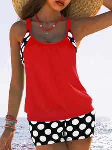 Women's Polka Dot Tankini Bathing Suit Set - Thong Swimwear for Sports & Outdoor Activities, Bathing Suit Women Set,chic design,mesh top,sport bra