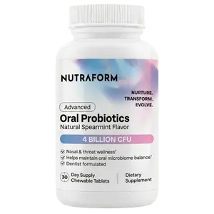 Nutraform Advanced Oral Probiotics 4 Billion CFU - 30 Chewable Tablets for Fresh Breath & Oral Microbiome Balance Natural Spearmint Flavor - Dietary, Oral Health