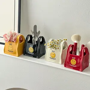 Ceramic Makeup Brush Holder, 1 Count Desktop Makeup Brush Storage Box, Multifunctional Makeup Brush Holder for Home Office Dormitory Bathroom, Cosmetic, Makeup Box Organizer