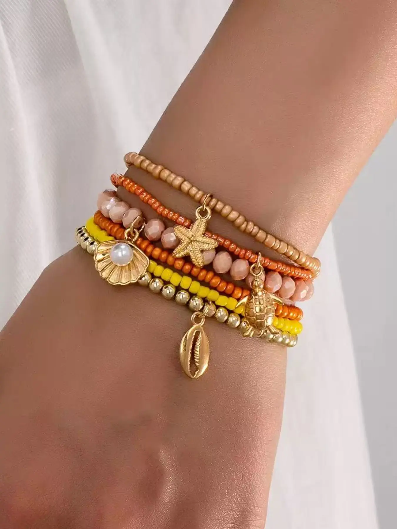 Boho Mermaid Tail Beaded Bracelet, Sea Star Turtle Shell Design, Fashion Jewelry for Women and Girls, Perfect Birthday Gift