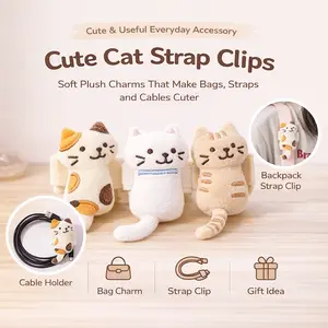 Cute Cat Embroidered Polyester Backpack Strap Clip - Street Style Charm, Stylish Cable Organizer & Plush Accessory for Purses, School Bags, Outdoor Use, Stylish Backpack Charm