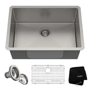 2 (" " " (" " " " "212 MAIN Standard Pro 26 Undermount Single Deep Bowl Stainless Steel Kitchen Sink, Complete Kit with NoiseDefend Soundproofing, Easy Draining Modern Design"