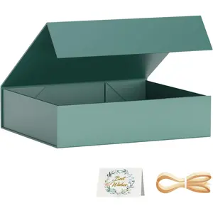 Gift Boxes with Lids, 11.5x7.8x3 In Forest Green Gift Box for Presents Magnetic Closure for T-Shirts, Gloves, Scarves, Books, Baby Clothes, Robes Clothing Gift Wrap, Contains Card, Ribbon