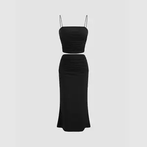 Cider [size 2-10] Solid Ruched Cami Top & Mid Rise Maxi Skirt