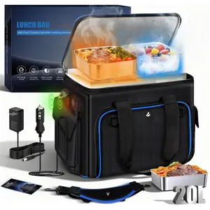Large Heated Lunch Box Lunch Bag for Men, Auto Temp Control Electric Lunch Box for Adults, 12/24/110V Portable  Warmer for //Work/Travel, Self Heating Lunch Box for Construction