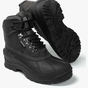 103 Men's Black Winter Snow Boots Shoes Waterproof Round Toe Comfortable Durable for Hiking Skiing Snowboarding Boy Footwear, Ankle Height
