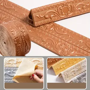 ASD 3D European-Style Self-Adhesive Wall Edge Foam Easy Peel Off Adhesive Shock-Absorbing Plastic Mold White Orange Brown Intricate Patterns for Skirting Boards Ceiling Corners TV Backgrounds Decorative Stickers kitchen decor sets