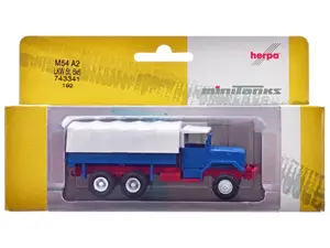 Am General M54 6X6 5/10 Ton Truck Blue with White Top 1/87 (HO) Plastic Model Car by Promotex